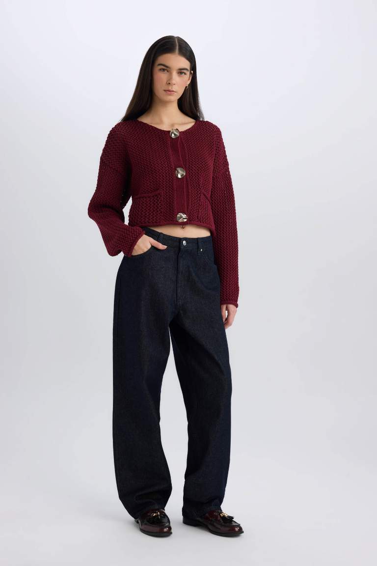 CozyCharm Knit Cardigan – Blue and Burgundy