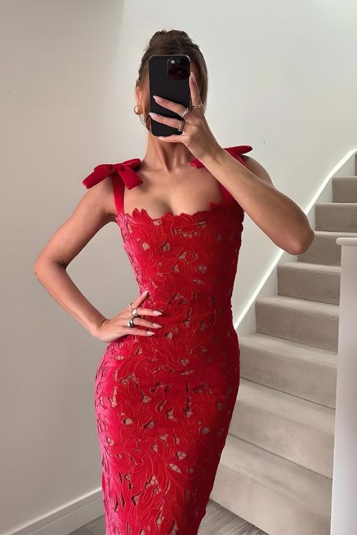 Odette Lace Maxi Dress - Lipstick Red