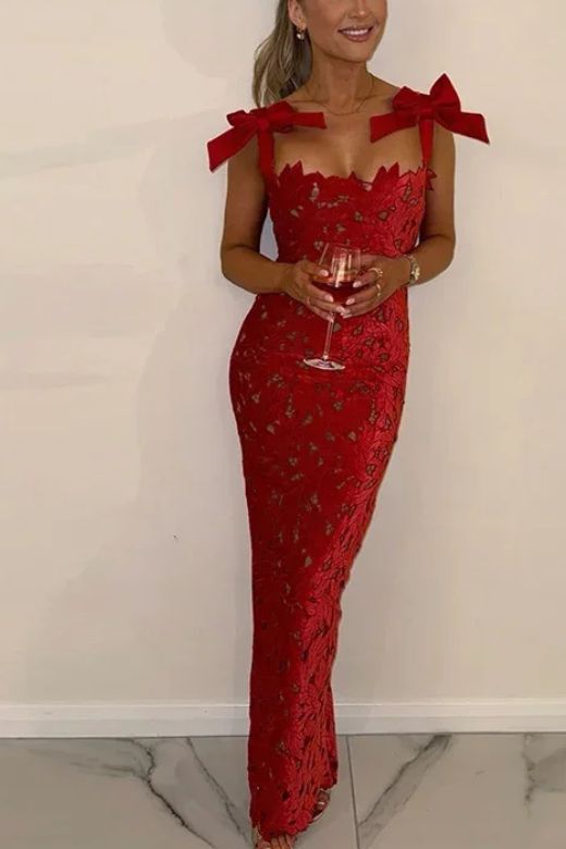 Odette Lace Maxi Dress - Lipstick Red