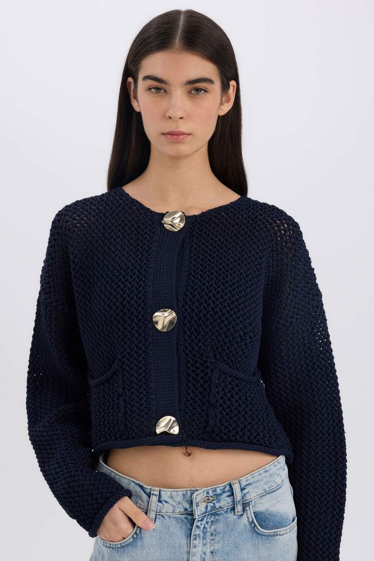CozyCharm Knit Cardigan – Blue and Burgundy