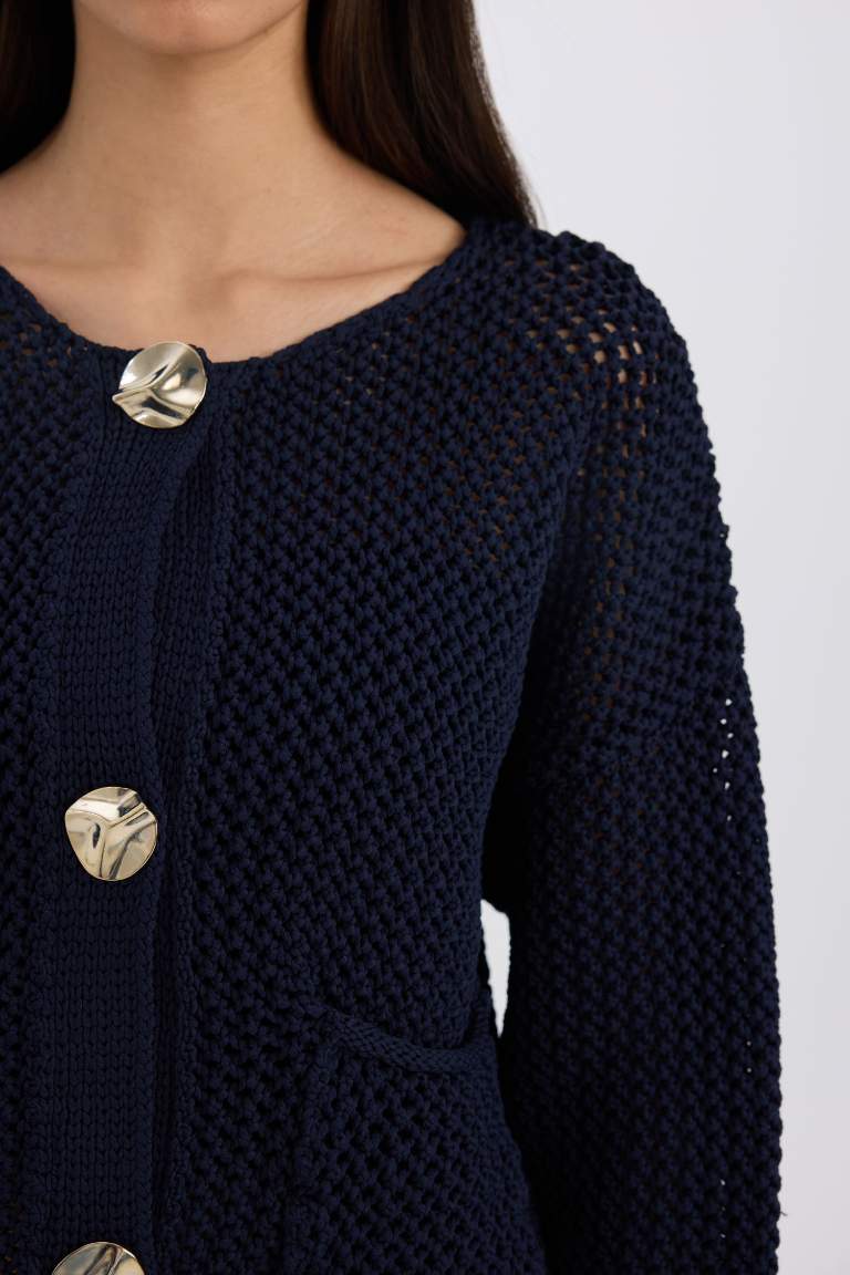 CozyCharm Knit Cardigan – Blue and Burgundy